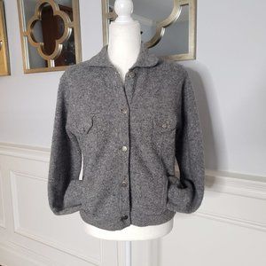 J.CREW Vintage 80s 90s 100% Wool Grey Cardigan Sweater Shacket Bomber Jacket